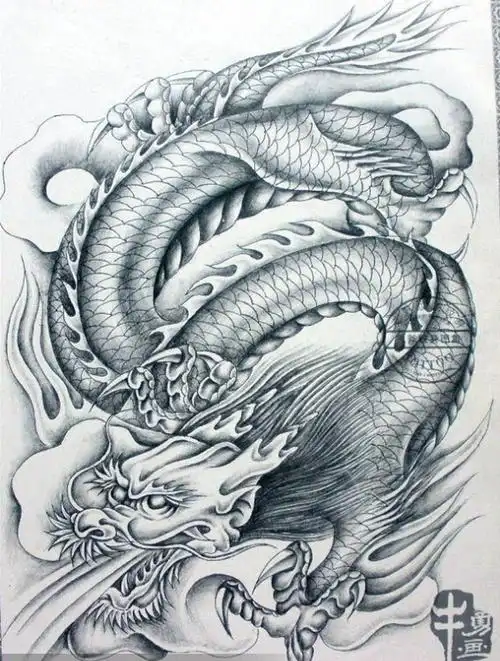 霸气龙纹身线稿图案由武汉最好的纹身店提供