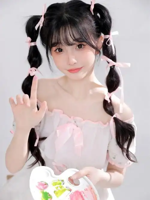 粉色系梦幻芭蕾舞少女丝带双马尾太啦