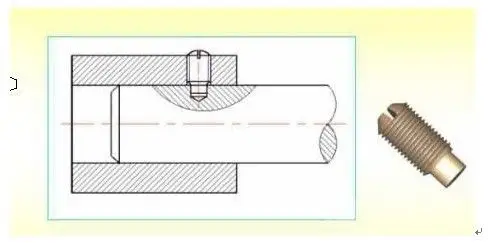 紧定螺钉连接画法:  紧定螺钉常用于定位,放松而且受力较小的情况.