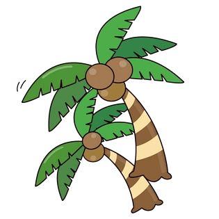 手绘卡通风格两棵椰子树