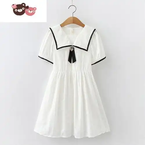 绿彩虹光儿童白色连衣裙学院风女童公主裙大童女装夏装中大童夏季裙子