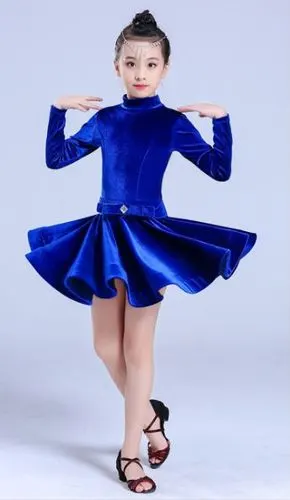 儿童拉丁舞服舞蹈练功服丝绒表演比赛规定服装女童夏秋季拉丁舞裙