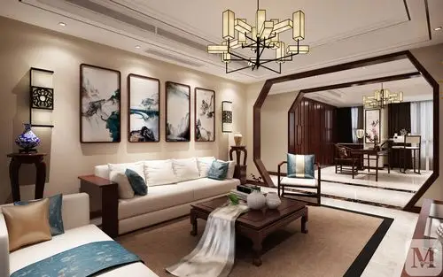 9万169㎡中式复式装修现代中式书香气息-红星美凯龙家装效果图