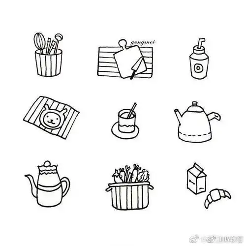 简笔画一组可爱的生活小物件
 via: _千早小