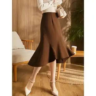 优雅时髦百搭鱼尾裙 荷叶边裙摆半身裙外穿春款 不规则立裁式 简漫