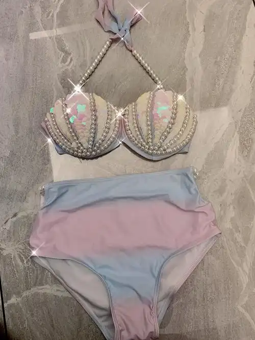 美人鱼bra人鱼亮片胸衣自由比基尼海洋馆演出服电音比基尼