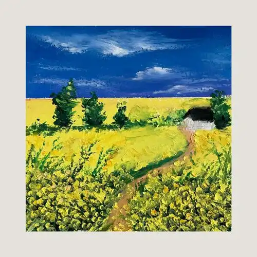 油画棒丨蓝天下的油菜花附步骤