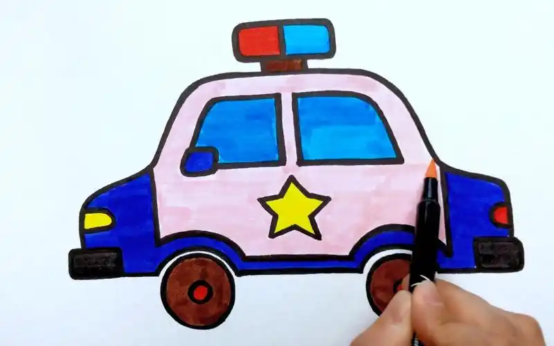少儿简单绘画教程——警车的画法,不到4分钟画出可爱蓝色警车