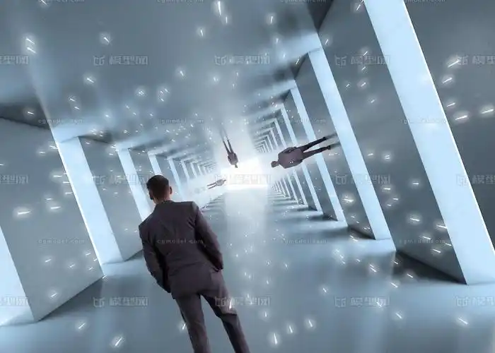 写实科幻走廊隧道空间,人,三维空间,时空隧道,未来科幻,片头.