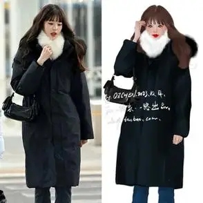 现货张元英明星同款黑色毛领小个子派克服中长款白鸭绒百搭羽绒服