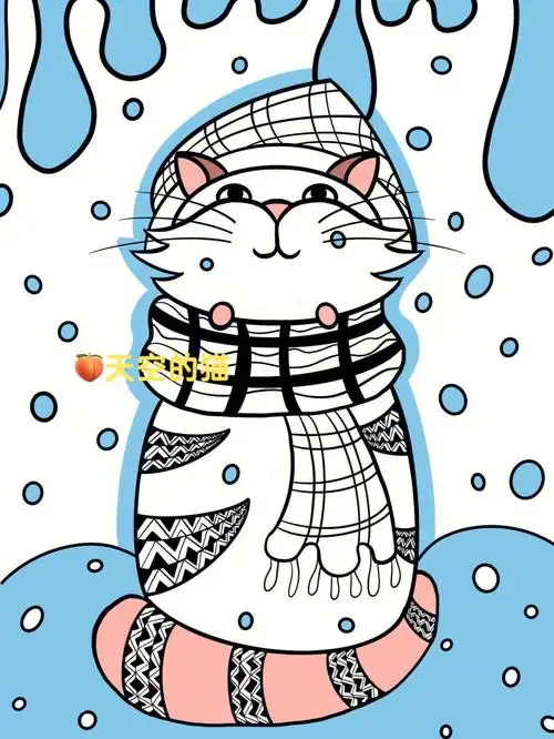 儿童画线描可爱的猫