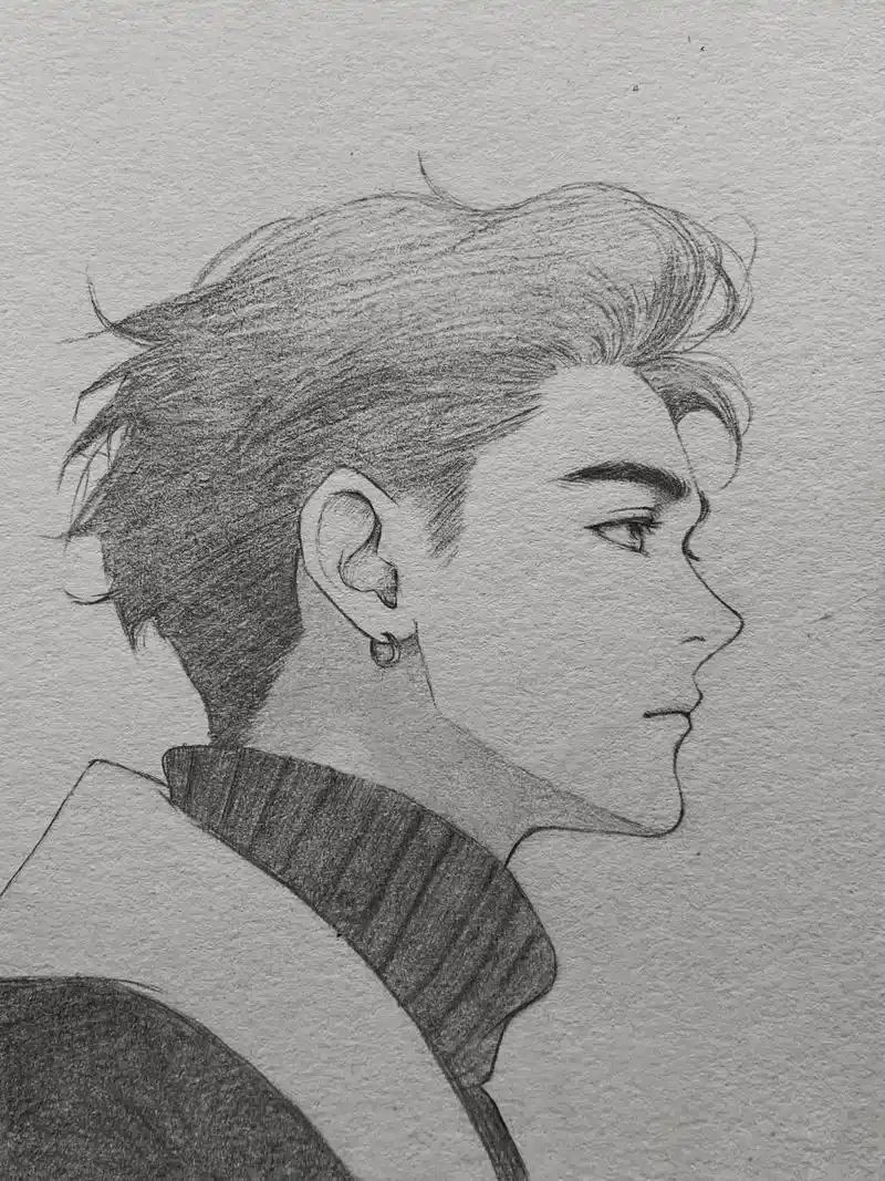 分享一个从发型到五官都不复杂的男生侧脸画法,但是非常有氛围感和