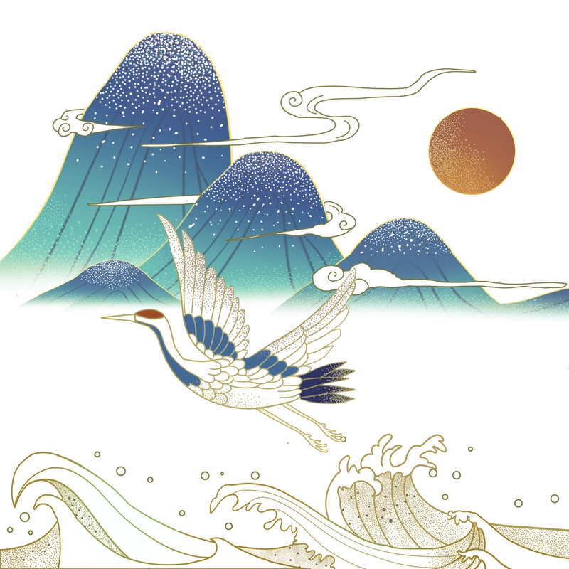 仙鹤素材,手绘国潮风,古典插画元素平面设计