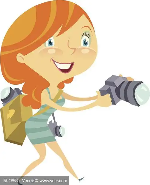 摄影师,女孩,相机,卡通,白色背景