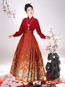 织金妆花马面裙新款日常秋冬大码红色古风婚服屛开富贵