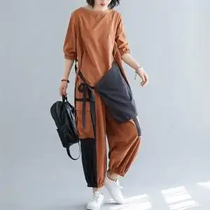 中袖上衣女 灯笼裤宽松休闲时尚洋气大码胖mm春夏套装两件套图片