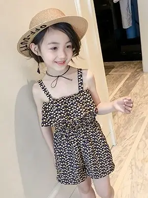 女童裤子2018新款夏装儿童连体裤小女孩吊带洋气宝宝雪纺短裤童装