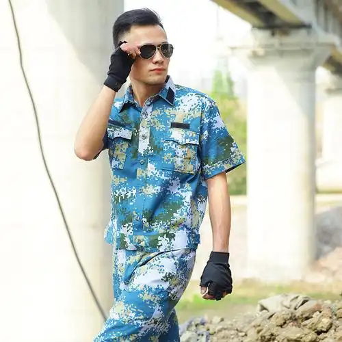 户外军迷海洋迷彩服套装男海军短袖军装制服作训作战军训服女夏季