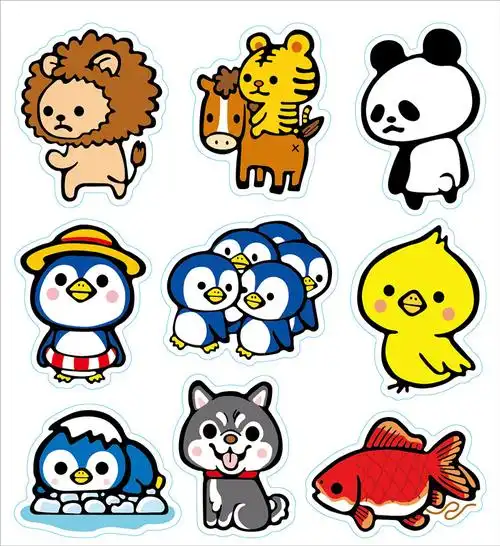 107可爱动物卡通涂鸦防晒贴画行李箱笔记本滑板车水杯贴纸