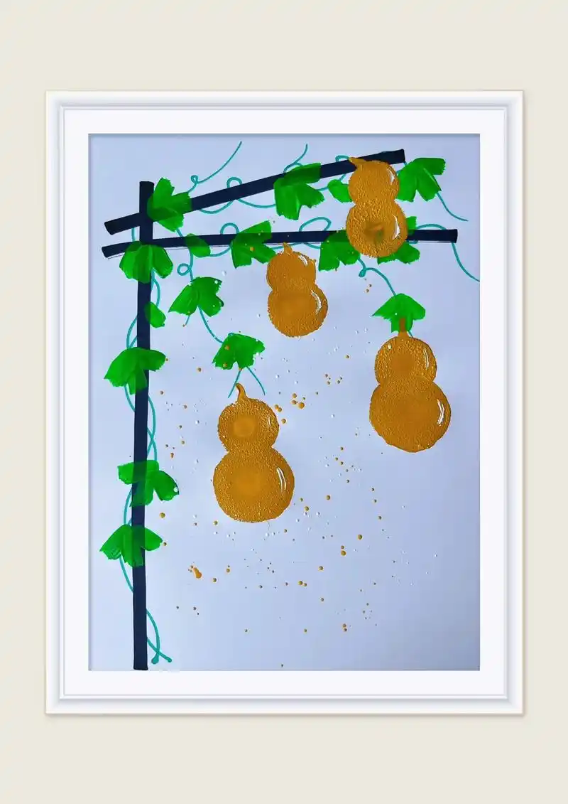 葫芦水粉创意画.适合小朋友的水粉创意画,一起来画葫芦吧,海绵 - 抖音