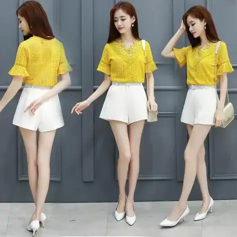 夏天短衣短裤女装2017年夏装韩国学生一整套搭配衣服韩版时尚套装
