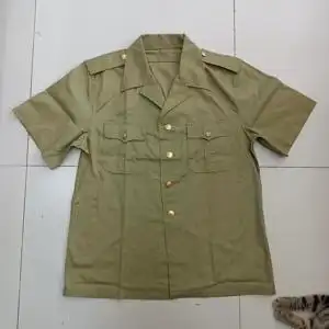 正品87式短袖衬衣老式军绿色怀旧收藏军迷衬衣夏季两个兜纱卡衬衣