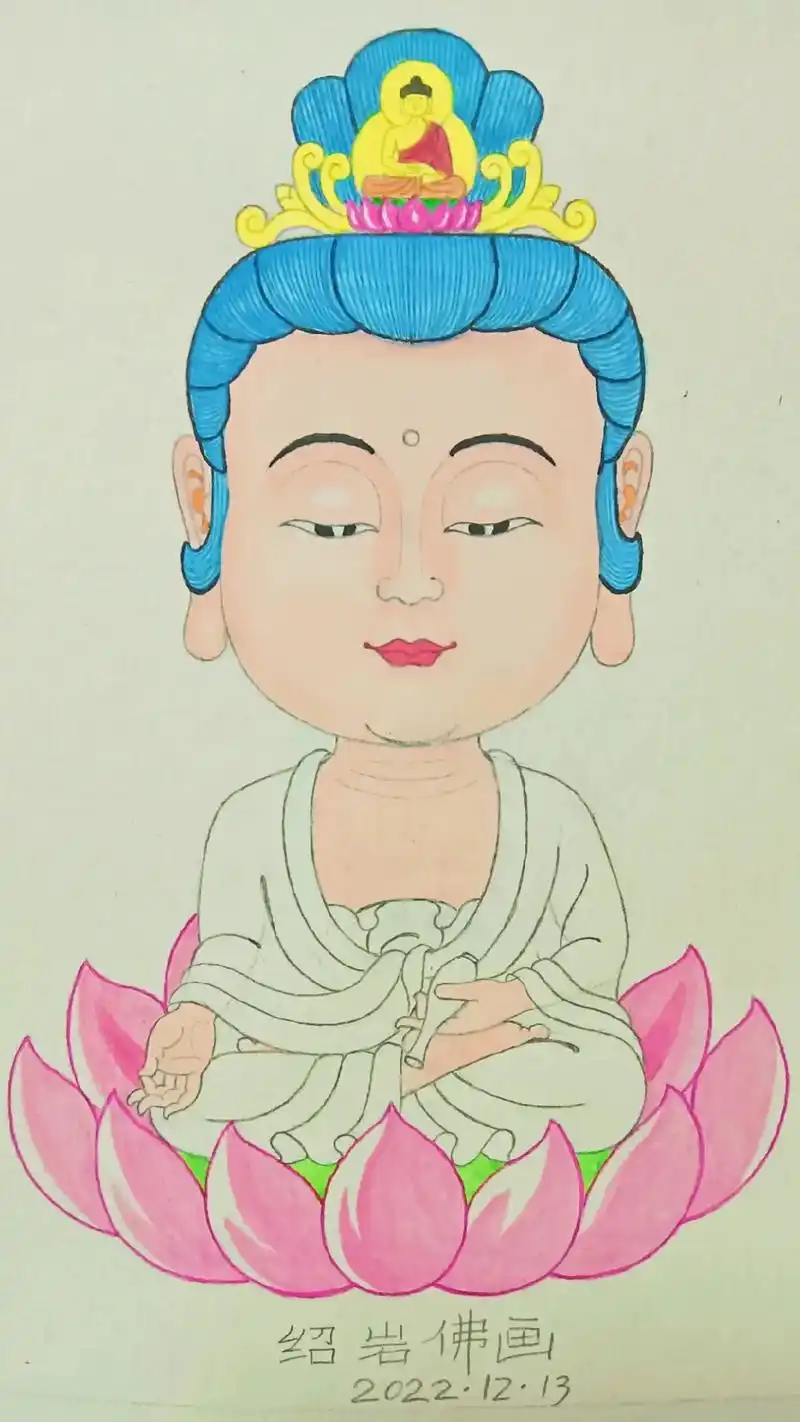 萌版观世音菩萨#纯手绘 #观音 #佛音悠扬 #心如莲花 #红 - 抖音