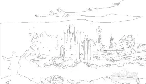 最后,我们用铅笔在图片的中间画出橘子洲轮廓线条.