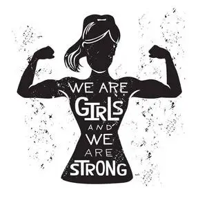 女孩的力量 矢量刻字插图与黑色女性剪影做二头肌卷曲和手写鼓舞人心