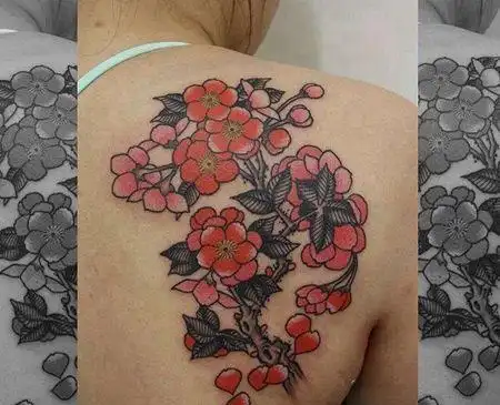 日式后背樱花纹身图案