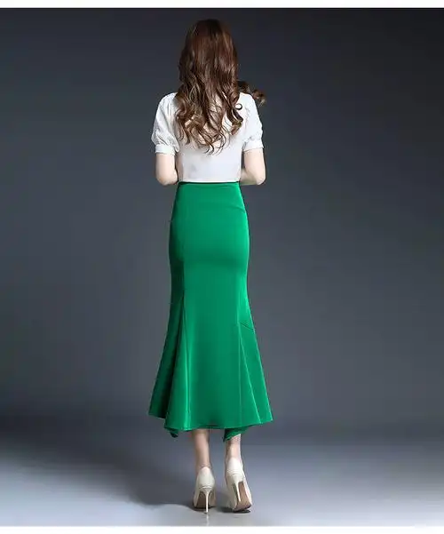 鱼尾裙半身裙夏天2022年春季新款绿色黑色叉角半身长裙绿色3xl