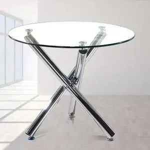 钢化玻璃圆桌接待会客洽谈桌商务办公圆形桌子小户型餐桌家用饭桌
