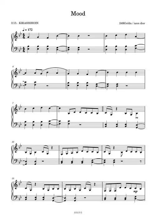 mood - 24kgoldn / iann dior钢琴谱-fanfare-虫虫钢琴