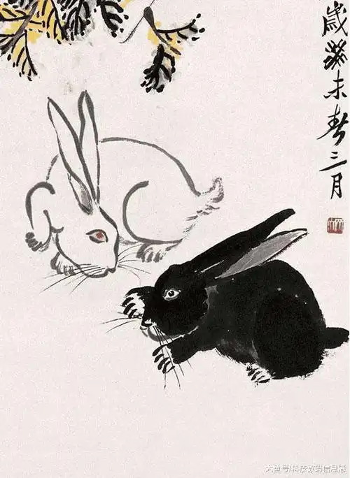 绘画龙头齐白石一幅桂花双兔图犹如黑白双煞像黄鼠狼
