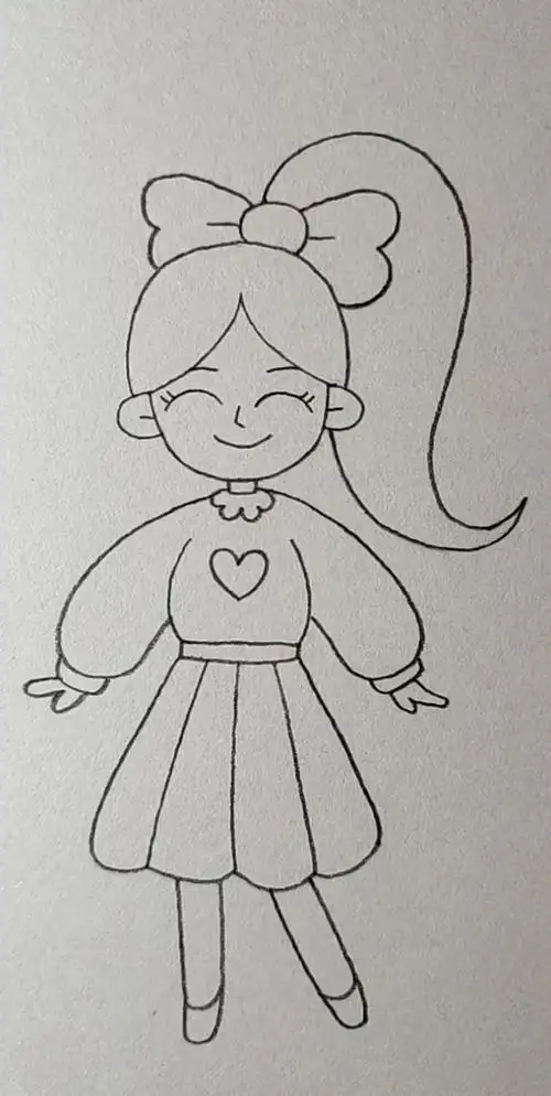 画开心快乐的马尾辫女孩