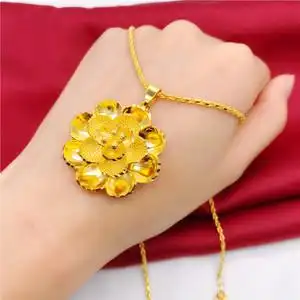 越南沙金24k黄金999项链女大花吊坠婚庆新娘久不掉色老凤祥和正品
