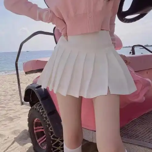 璨玥百褶裙女2022春夏新款高腰a字短裙显瘦性感开叉半身裙jk超短裙潮