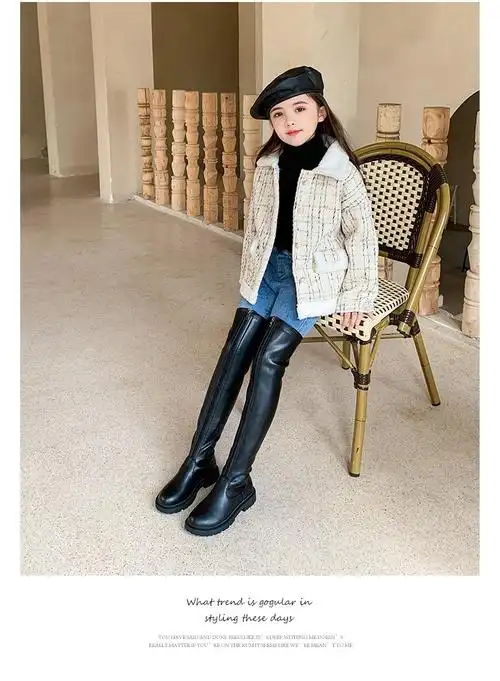 时尚新款鞋靴小学生靴子女孩长筒靴子儿童靴子女童长筒靴过膝长靴秋