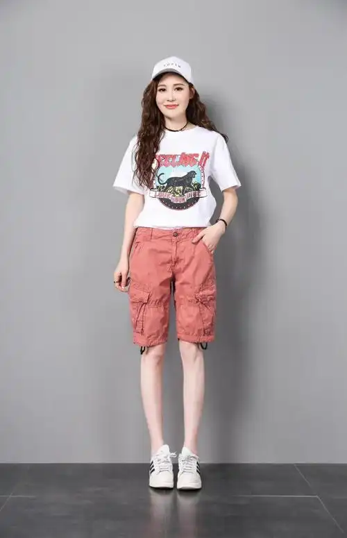 工装裤女休闲短裤情侣多口袋户外棉显瘦胖mm宽松大码宽松五分裤子