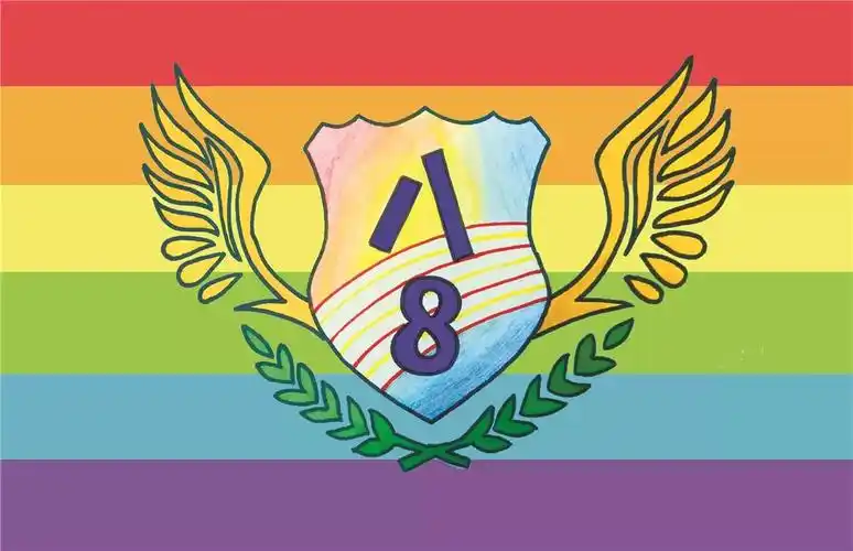 八年级8班班旗旗设计图案一对金黄色的翅膀