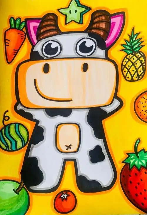 第一步,我们首先将小牛的头部画出来,像一个双层蛋糕一样 注意下半