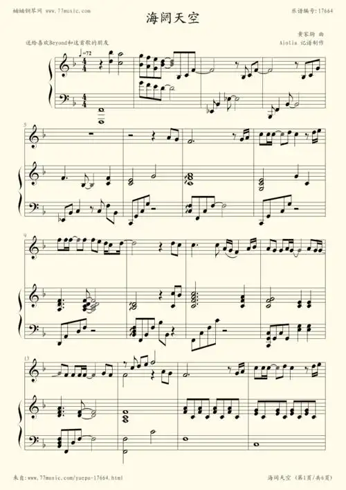 海阔天空61键电子琴谱