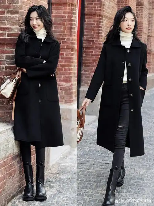穿衣搭配—冬季女人黑色系大衣气质时髦又显瘦穿搭.