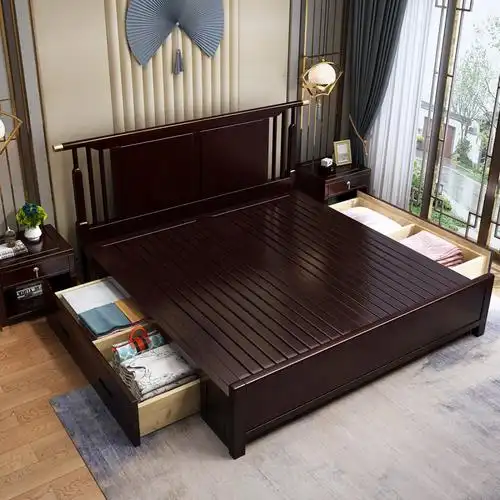 月影梳桐新中式全实木床1.5米1.8米双人主卧室床小户型结婚床橡木家具