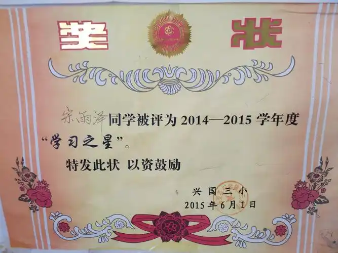 这是我一年级时获得的奖状,它是我人生中的第一张奖状.