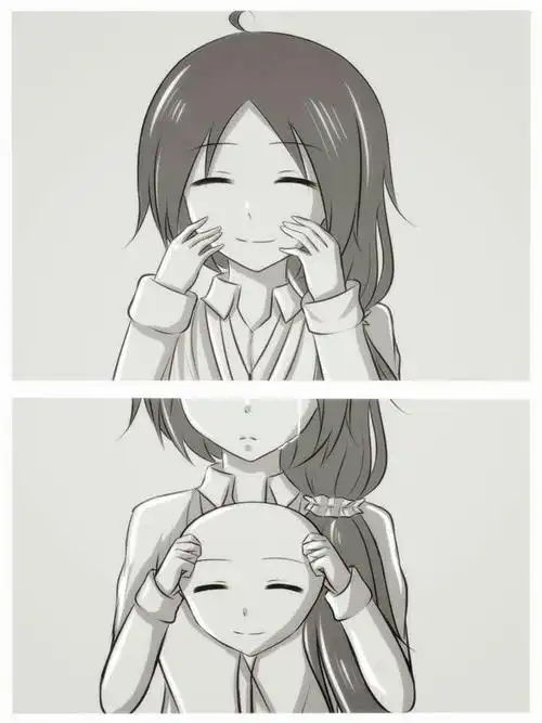 有个动漫图片是难道要我一直笑吗,是个女生拿张笑脸的纸挡着自己在哭