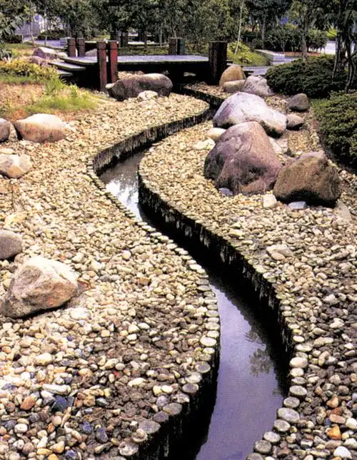 水池景观,石子铺装,景石石头