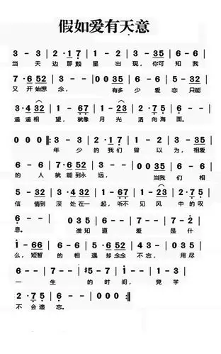 歌谱 > 正文  《假如爱有天意》流行音乐简谱