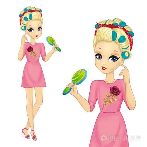 卷发的女孩举行梳子