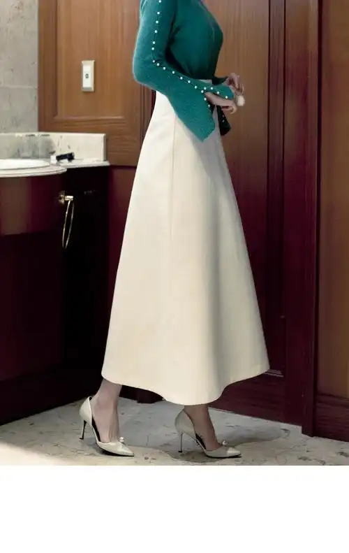 白色半身裙长款高腰2018春装新款女装气质a字裙名媛过膝大摆伞裙